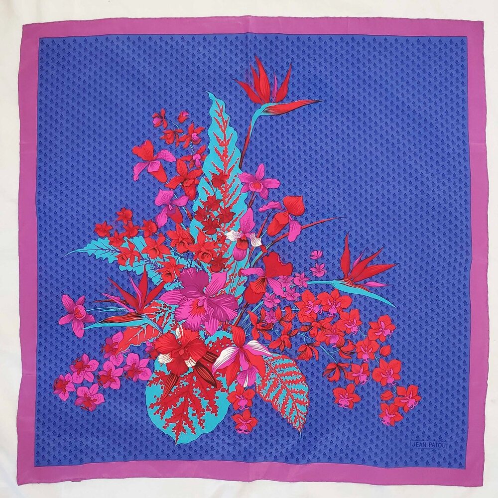 Jean Patou Singapore Airlines Vintage Floral Orchids Silk Scarf Pink